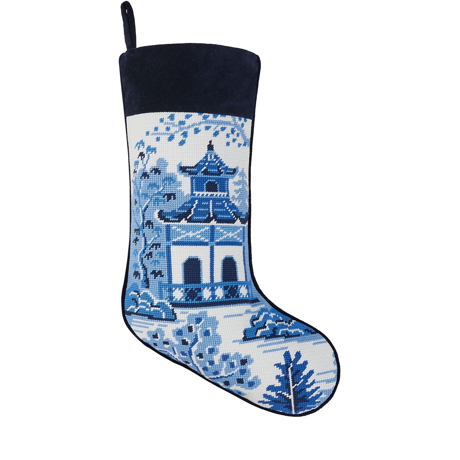 Pagoda Chinoiserie EMB Needlepoint Stocking