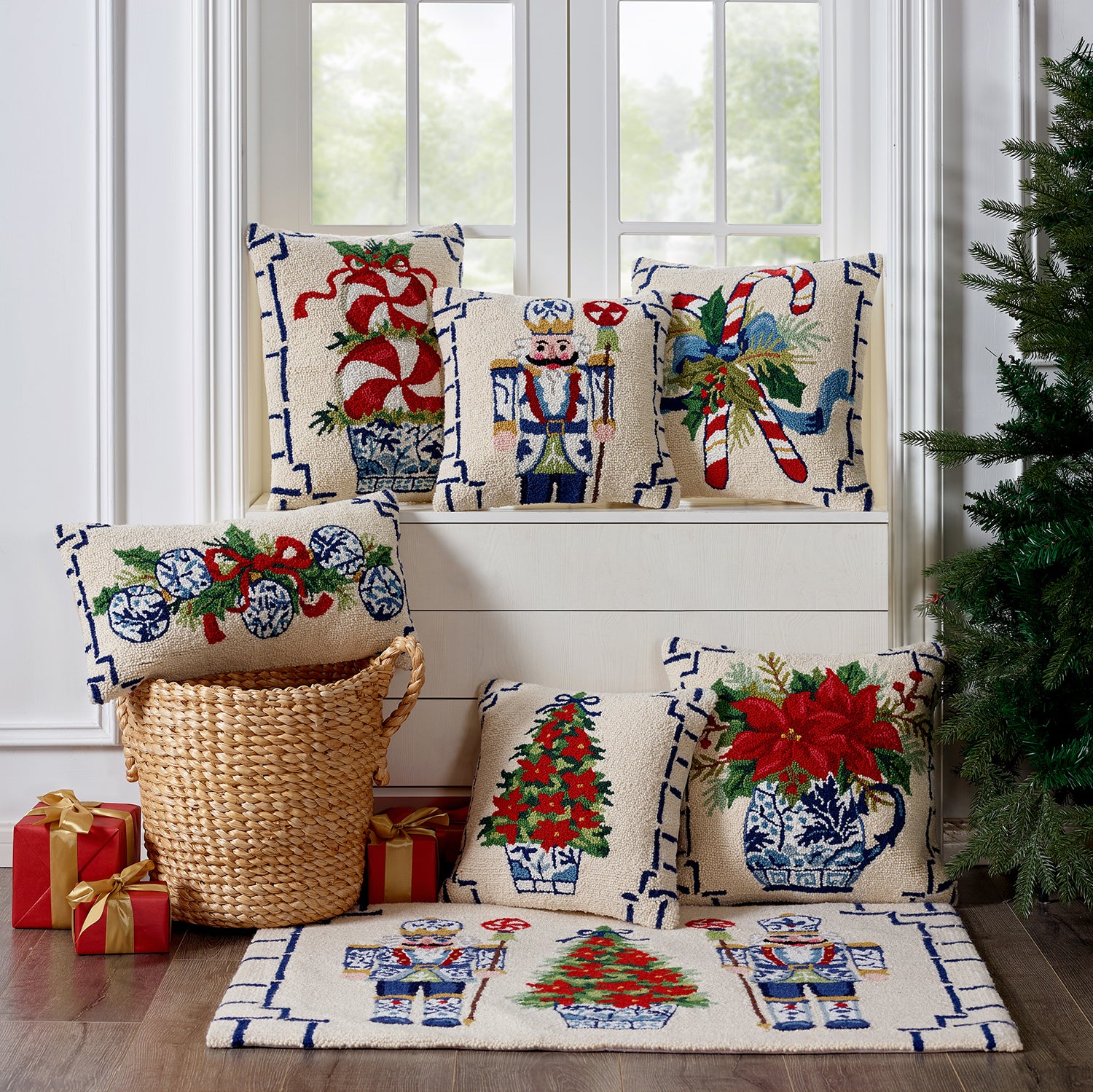 Swirl Candy Holiday Chinoiserie Hook Pillow