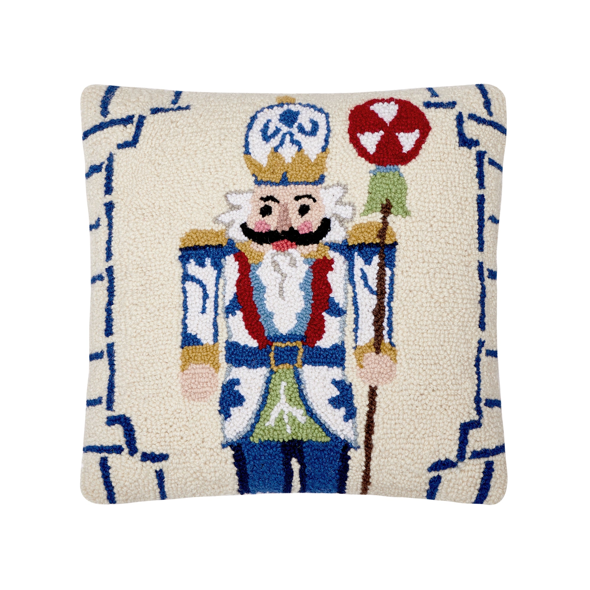 White Nutcracker Holiday Chinoiserie Hook Pillow