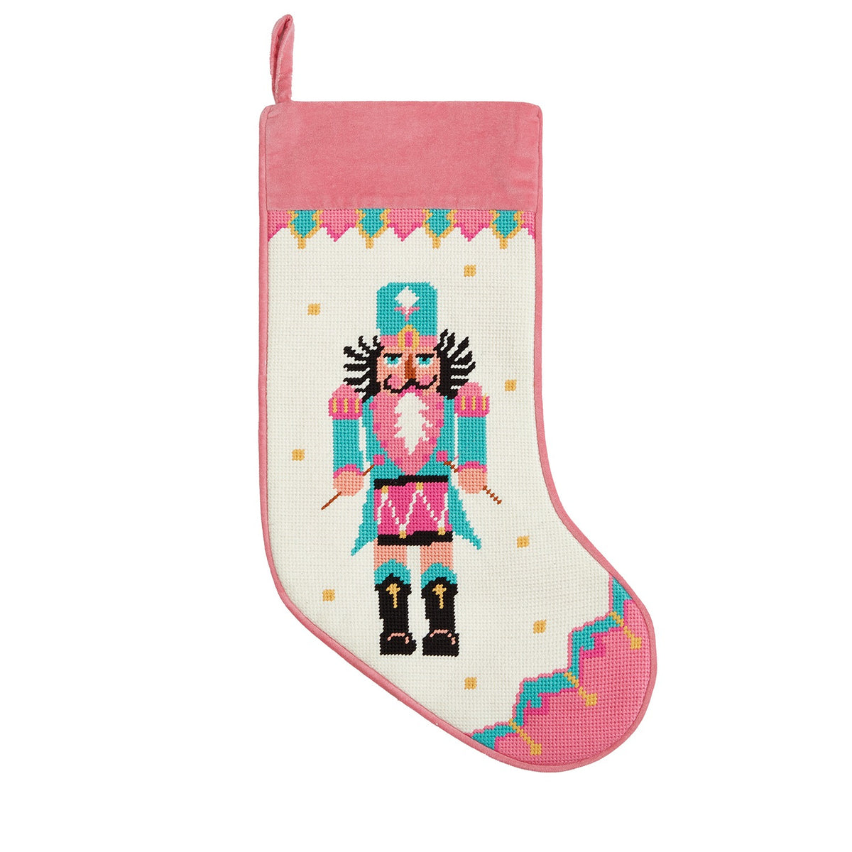 Pink Drummer Embroidered Needlepoint Stocking