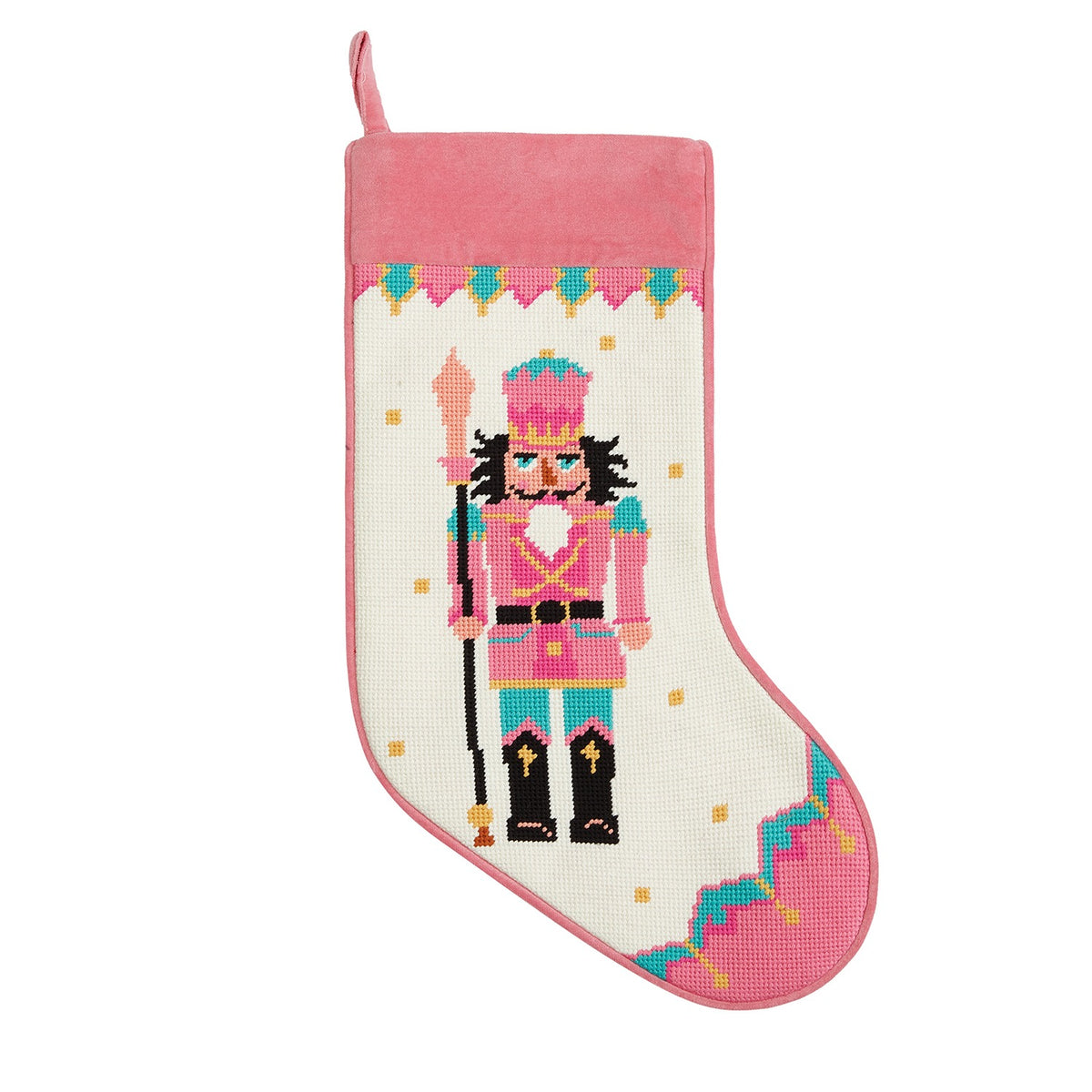 Pink Nutcracker Embroidered Needlepoint Stocking