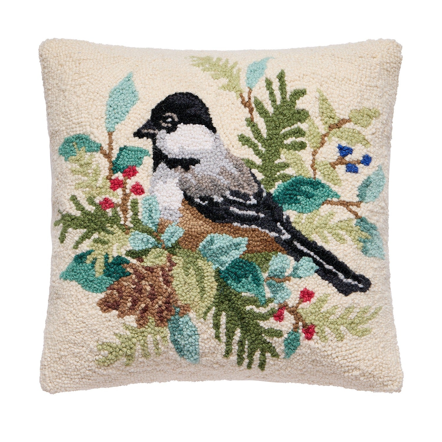 Holiday Chickadee Bird Hook Pillow