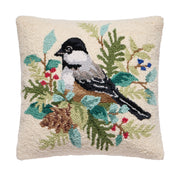 Holiday Chickadee Bird Hook Pillow