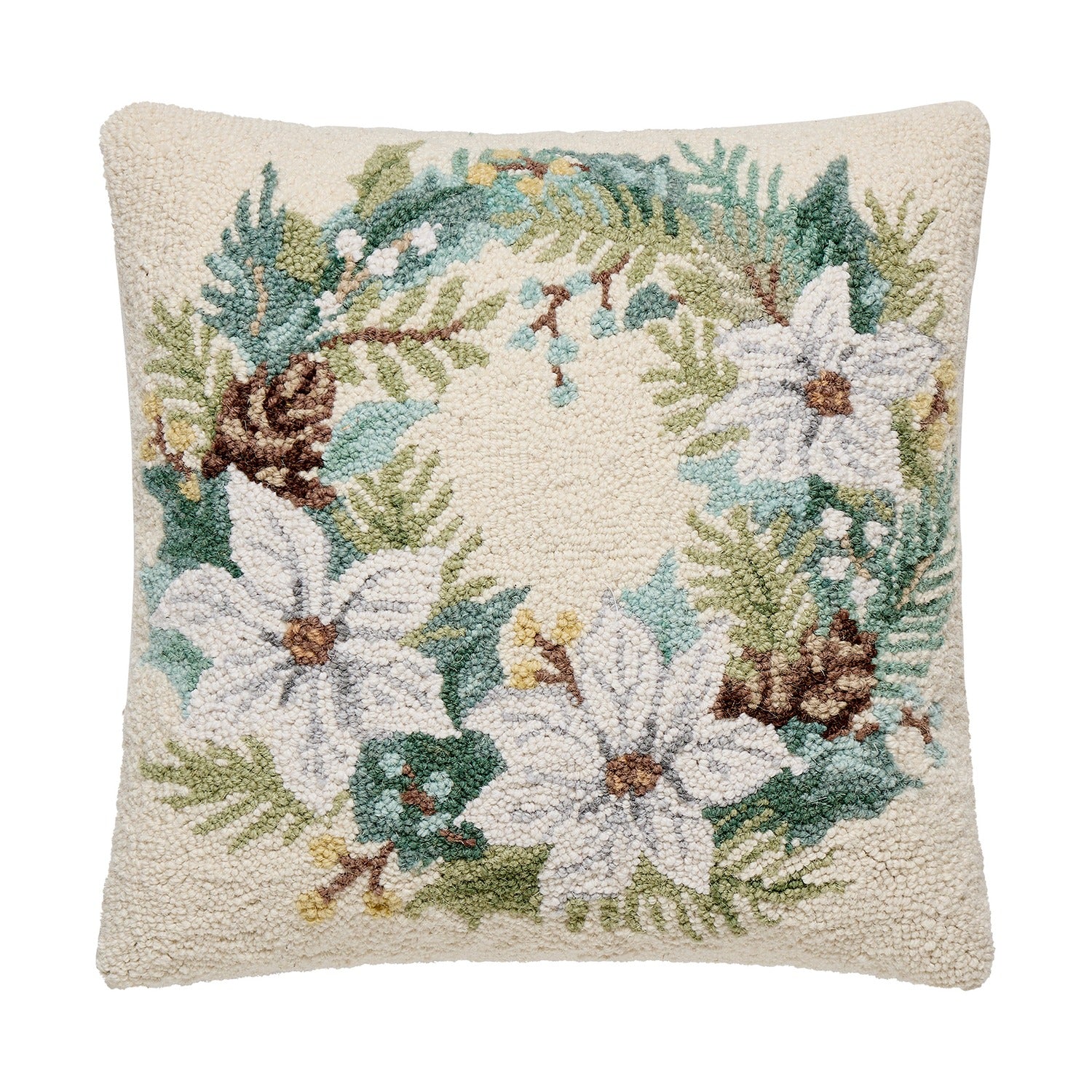 Poinsettia Wreath Poly Filled Hook Pillow