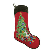Velvet Cuff Christmas Tree Embroidered Needlepoint Stocking