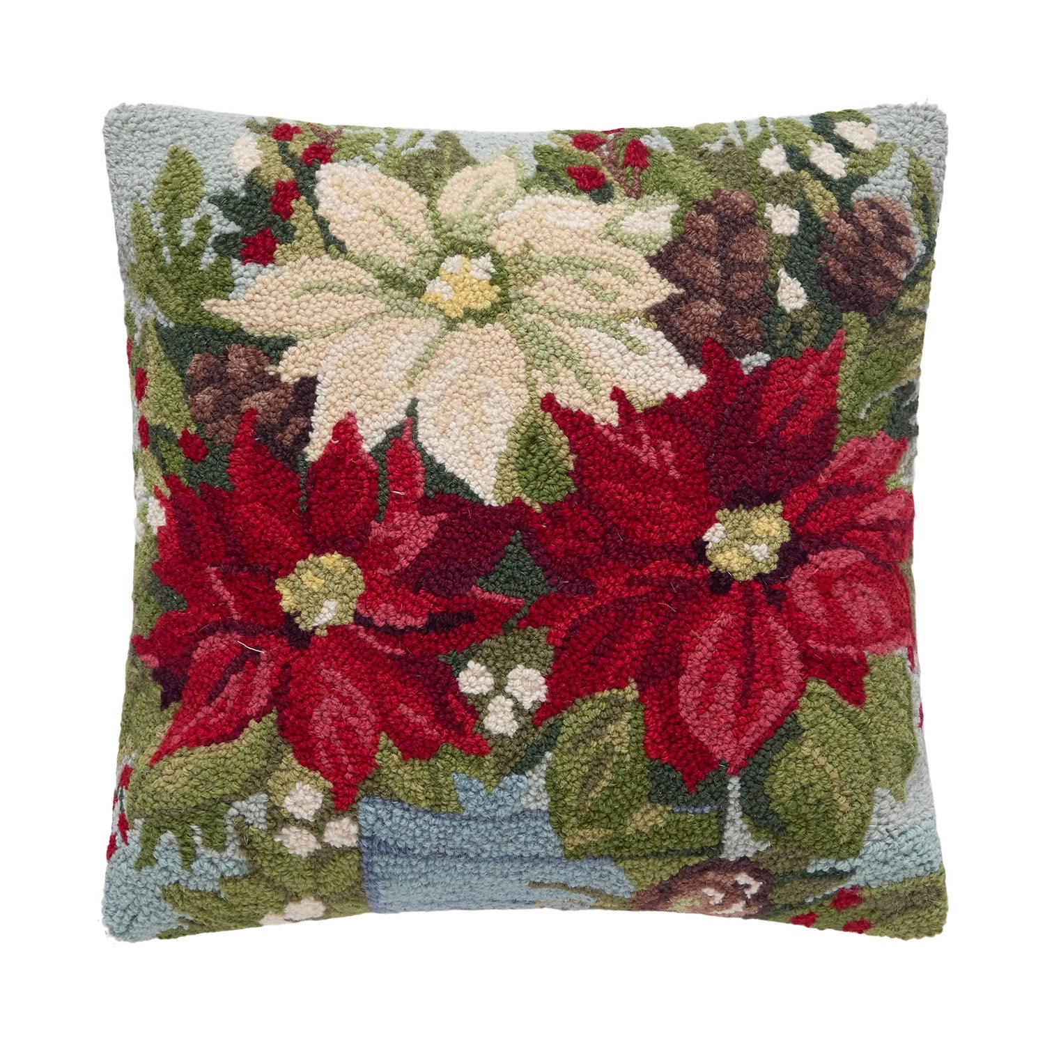 Poinsettias Poly Filled Hook Pillow