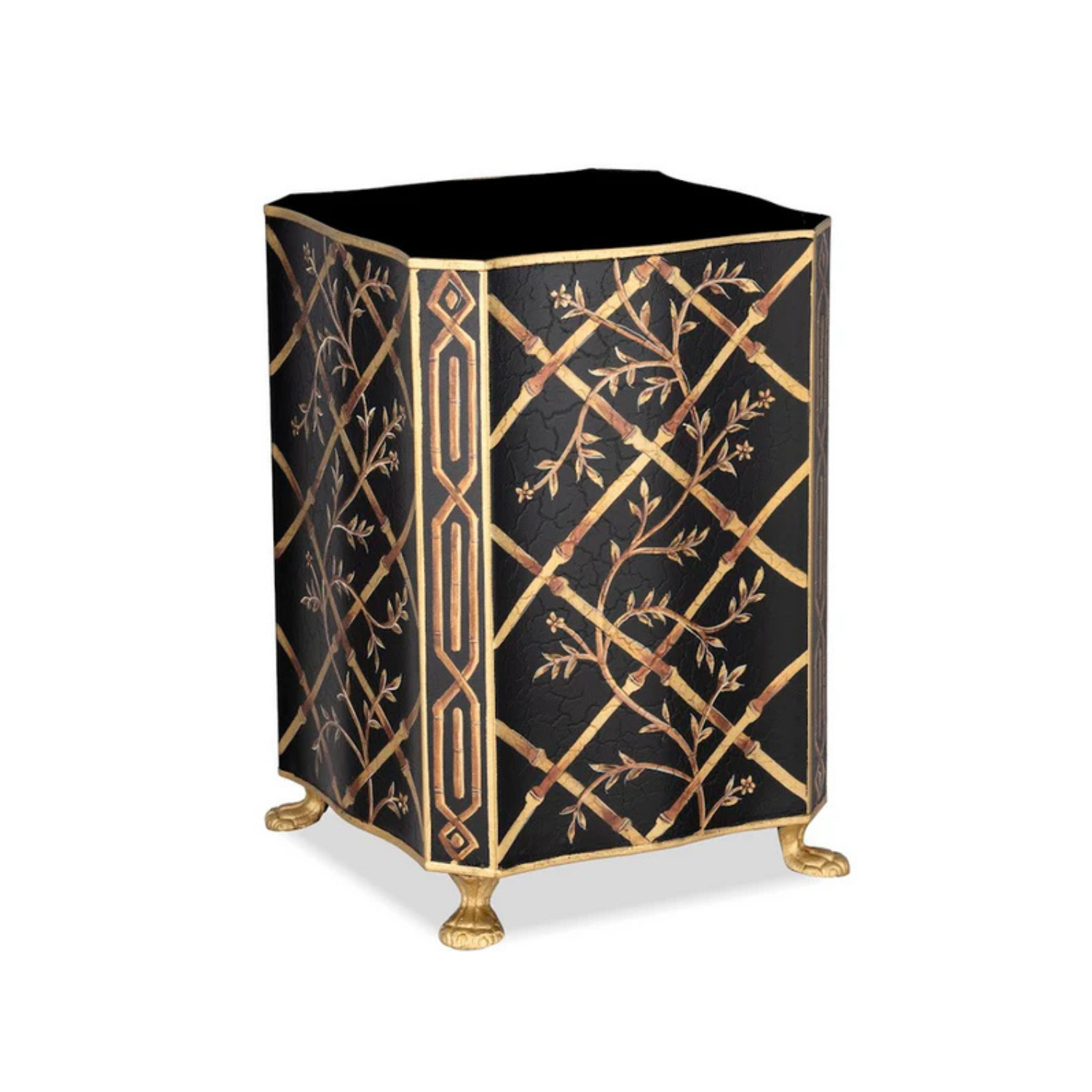 Black Bamboo & Floral Tissue Holder & Wastepaper Basket