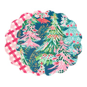 VIDA Holiday Trees and Preppy Plaid Reversible Round Placemats Set of 4 (Pink and Green)