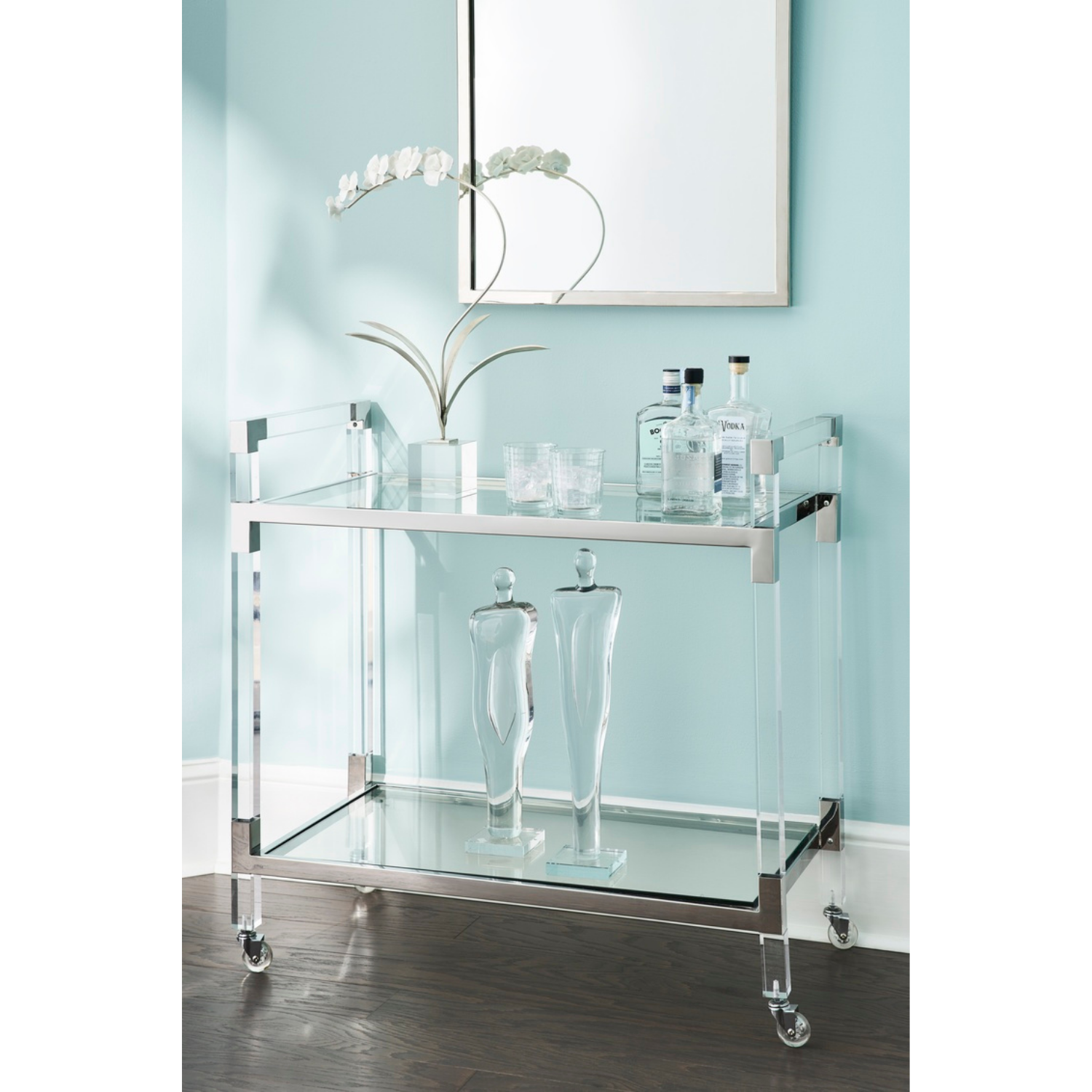 Acrylic Bar Cart - Nickel