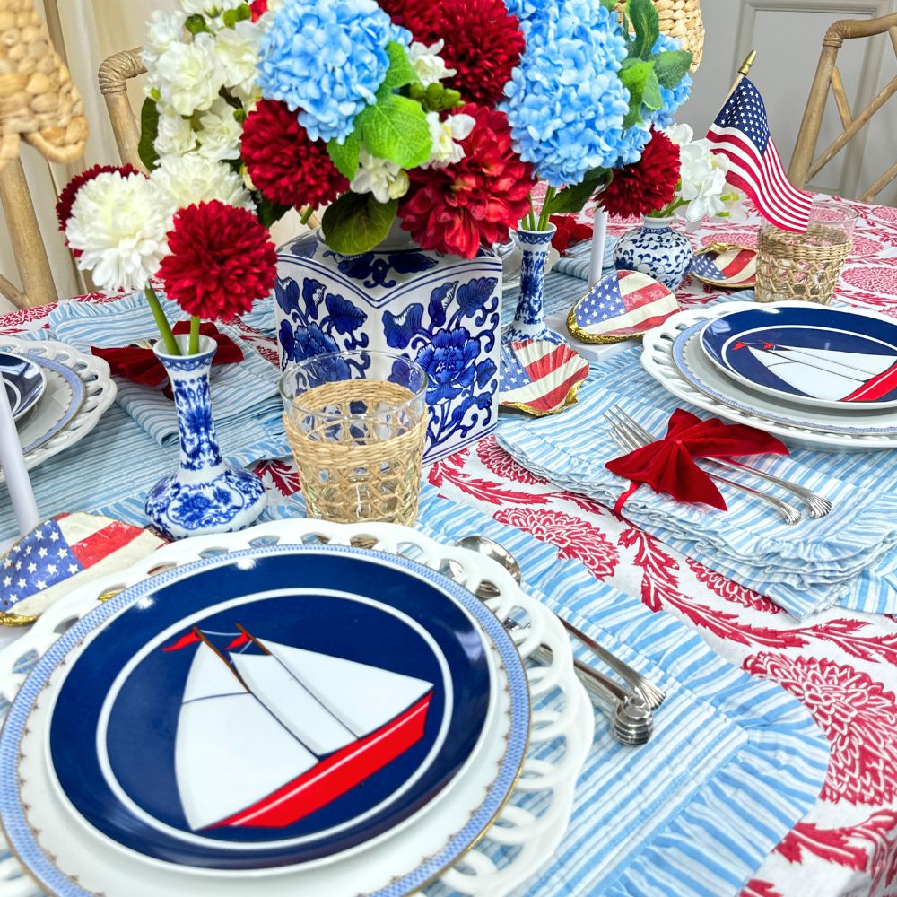 Blue Stripes - Quilted Placemats with Ruffle  - Set of 4