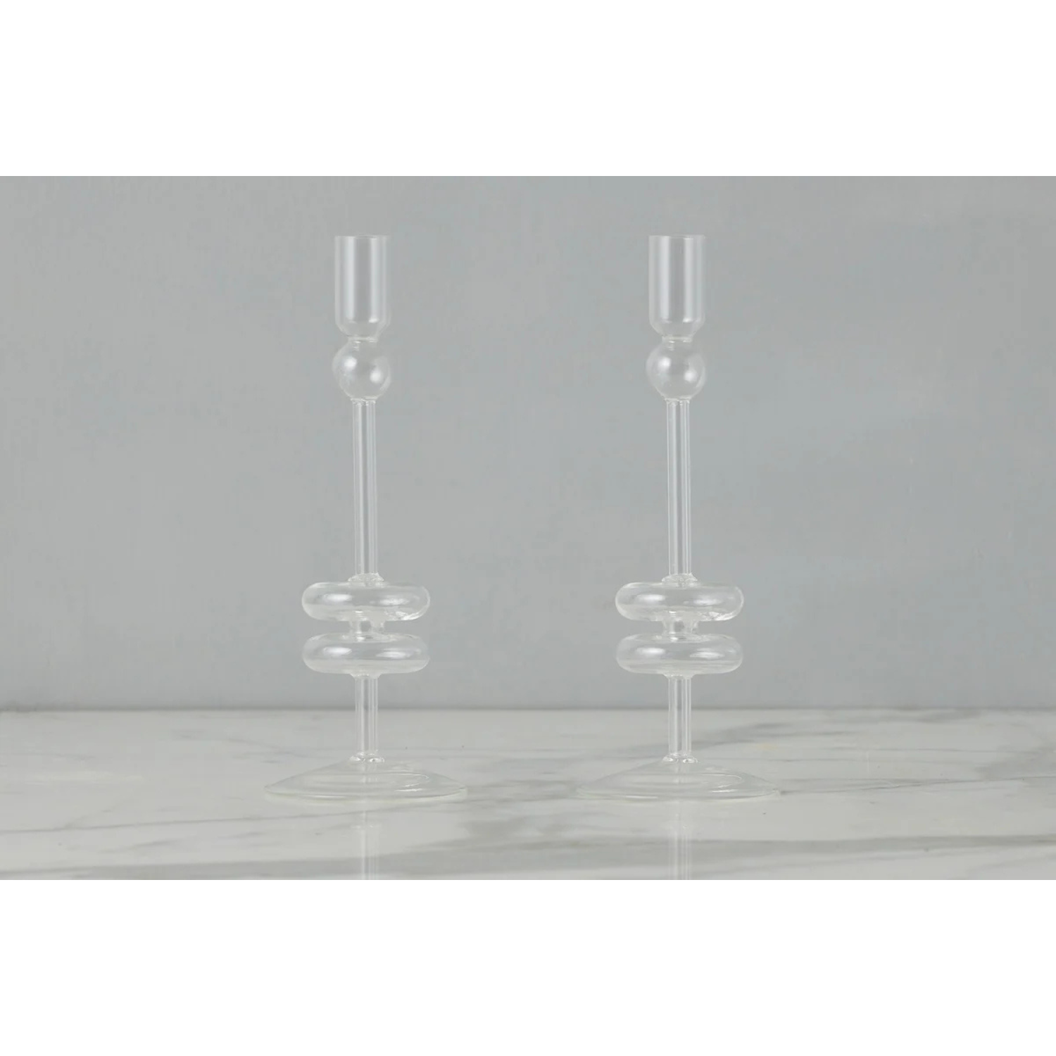 Clear Glass Candlestick Pairs - Medium