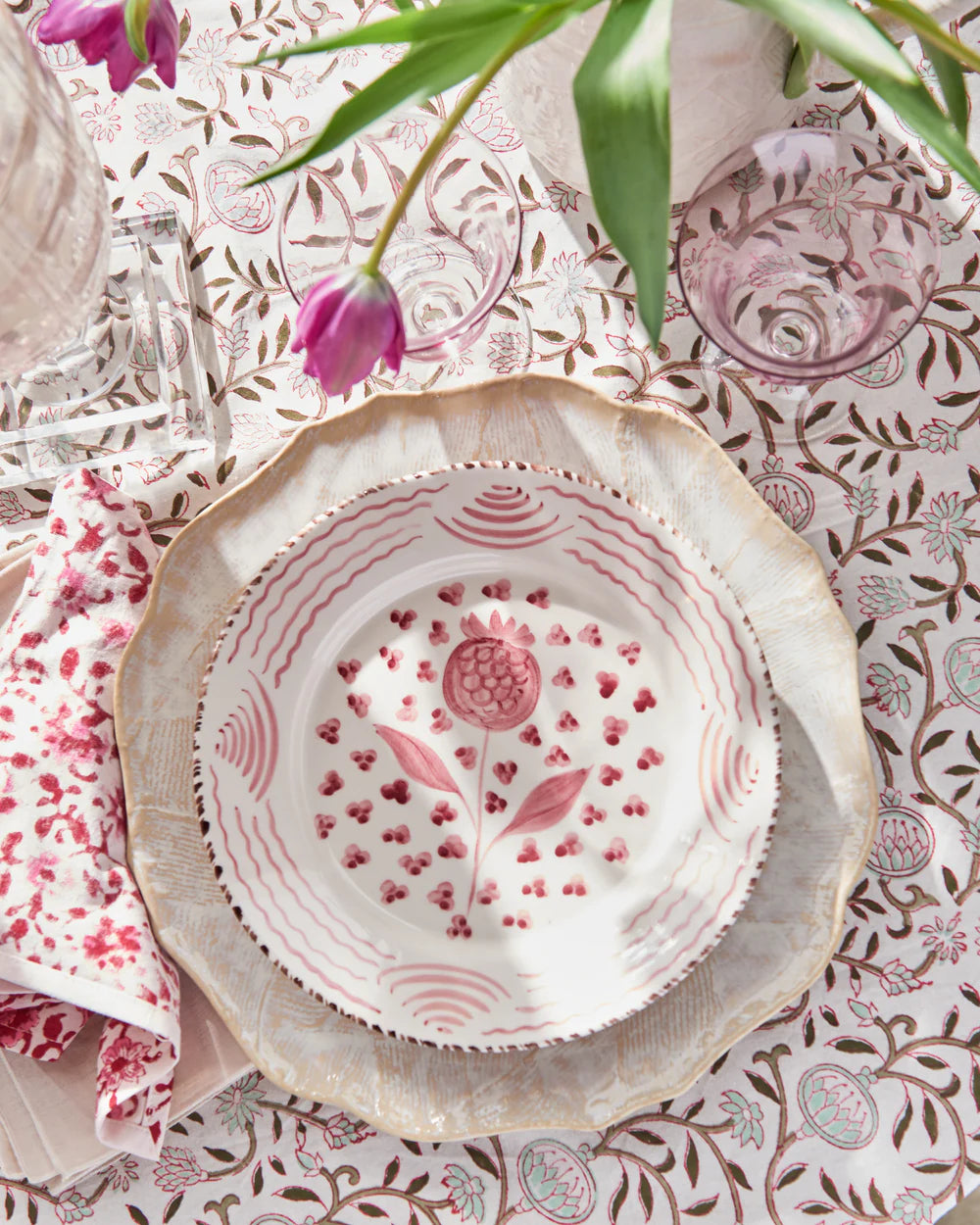 Casa Nuno Dinner Plate, Pomegranate/Waves, Set of 2