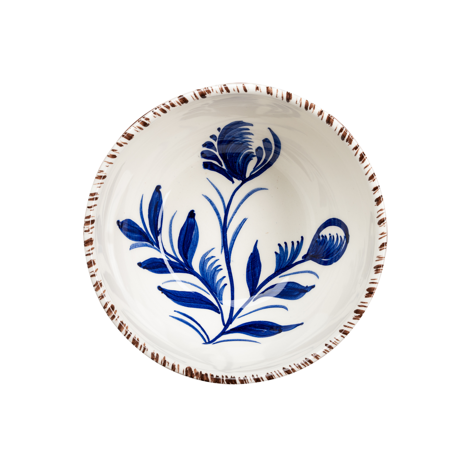 Casa Nuno Bowl, Blue with Flowers & Waves, Set of 2