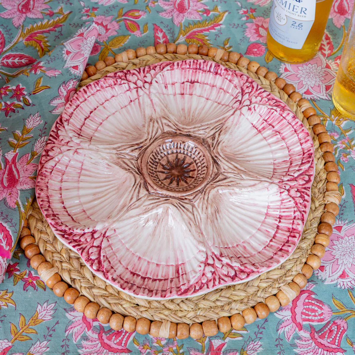 NOLA Oyster Plate, Cream & Burgundy, Set of 2