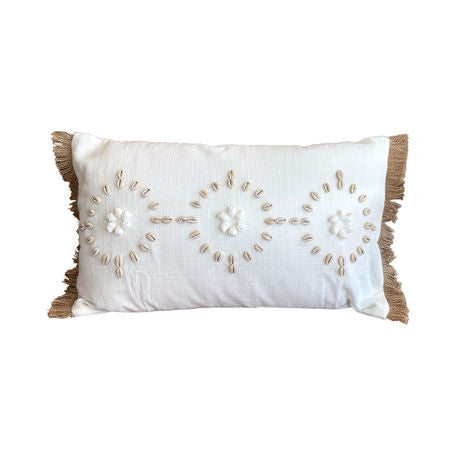 White Linen Pillow W/ Shells