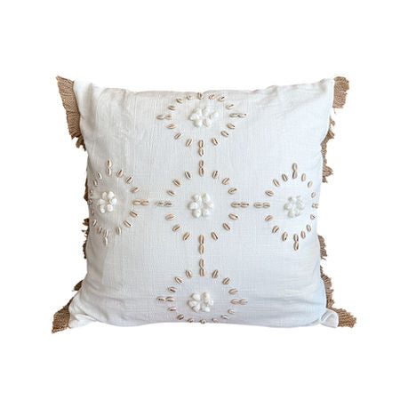 White Linen Pillow W/ Shells