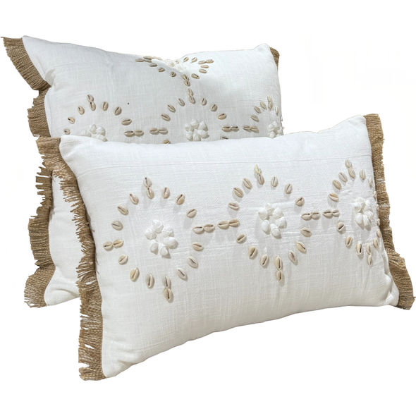 White Linen Pillow W/ Shells