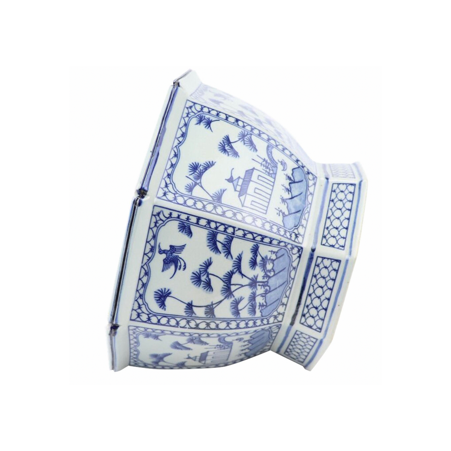 Mid Size Soft Blue Floral and Village Hexagon Planter
