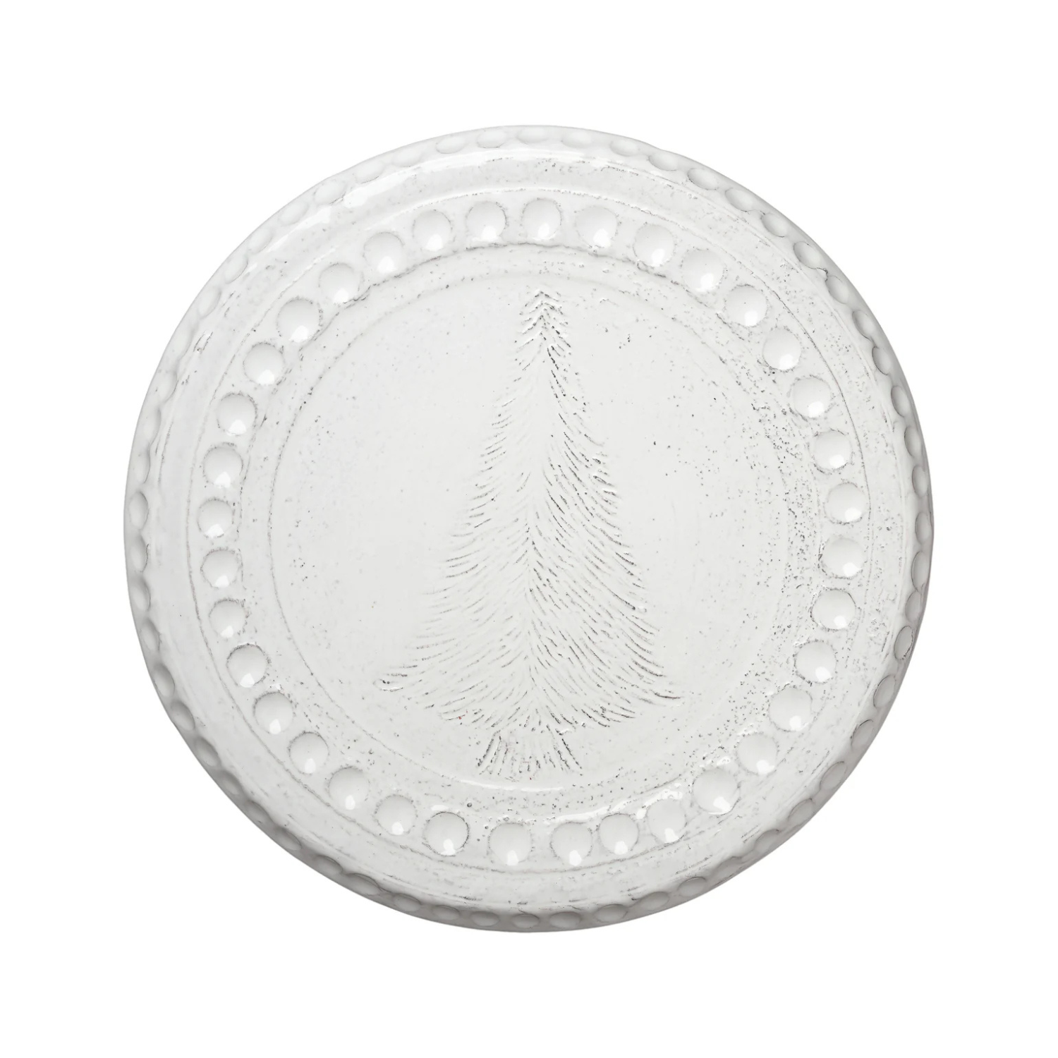 Cake Plate, White w/ Etched Tree