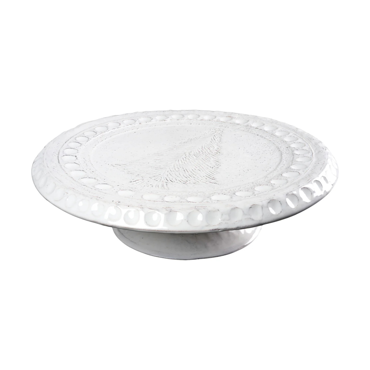 Cake Plate, White w/ Etched Tree