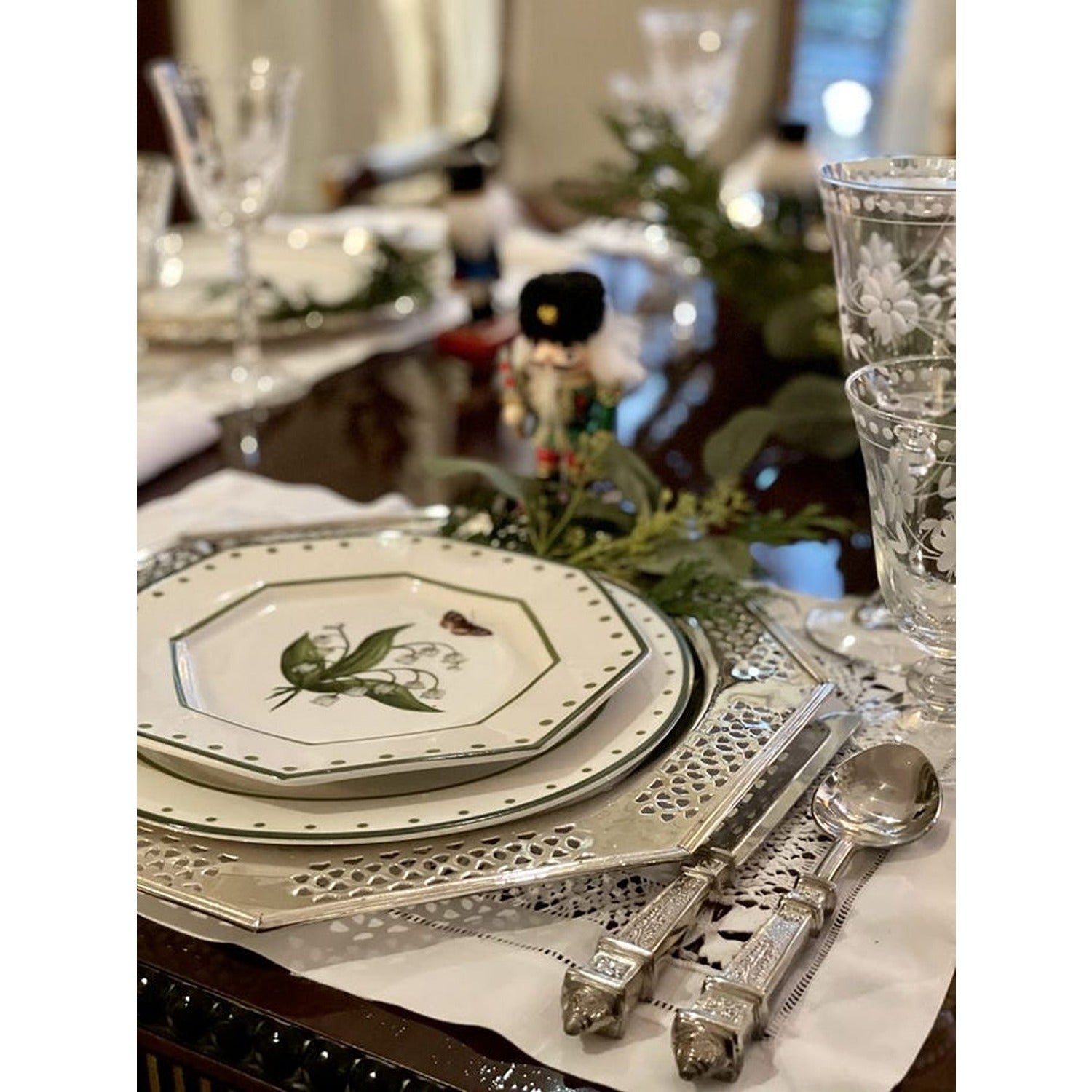 LILY OF THE VALLEY and Butterfly GREEN AND WHITE SALAD PLATE