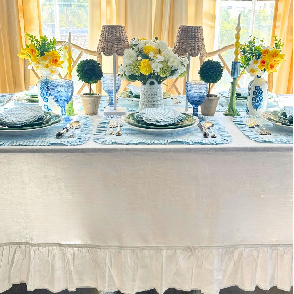 Blue Stripes - Quilted Placemats with Ruffle  - Set of 4