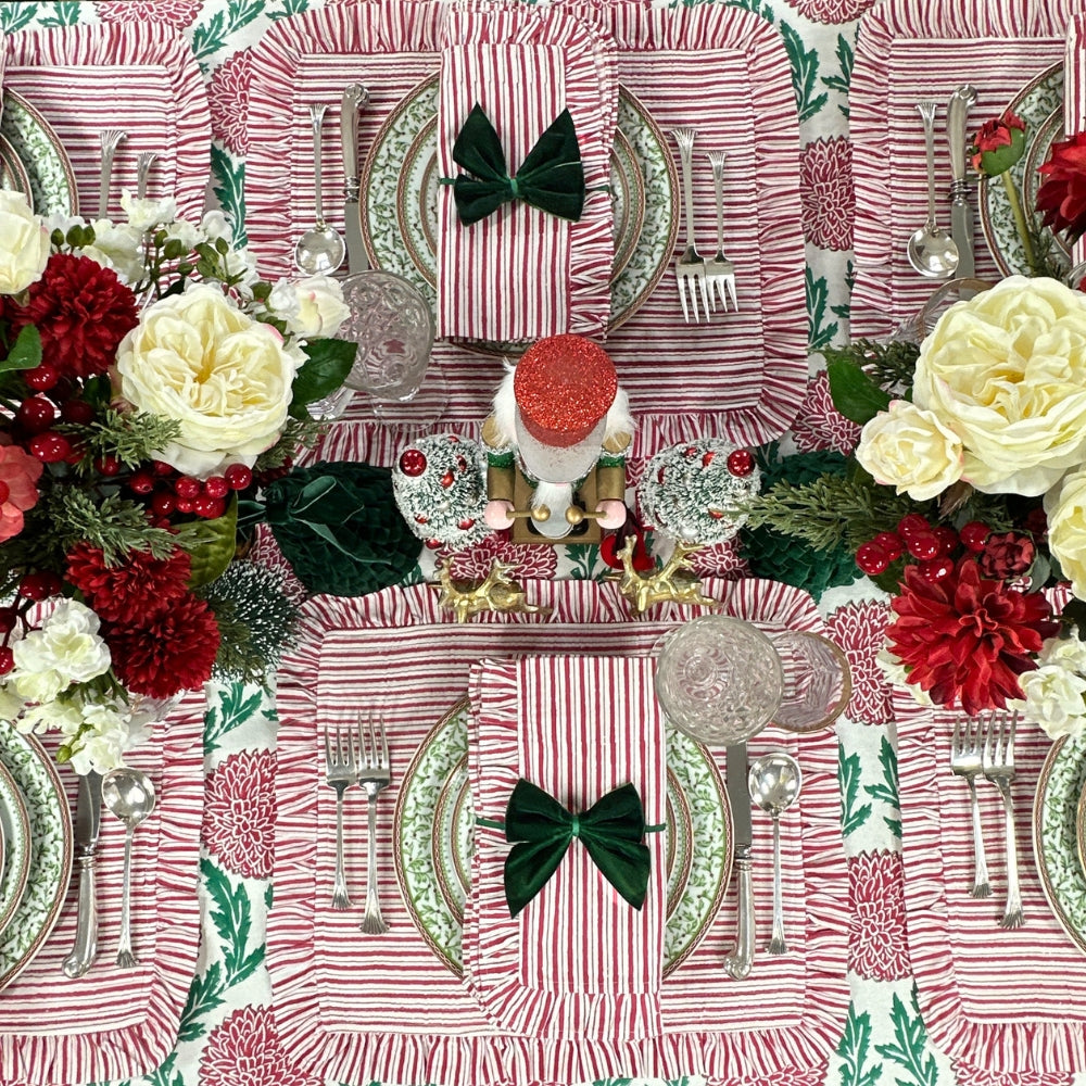 Red Stripes - Quilted Placemat with Ruffle  - Set of 4