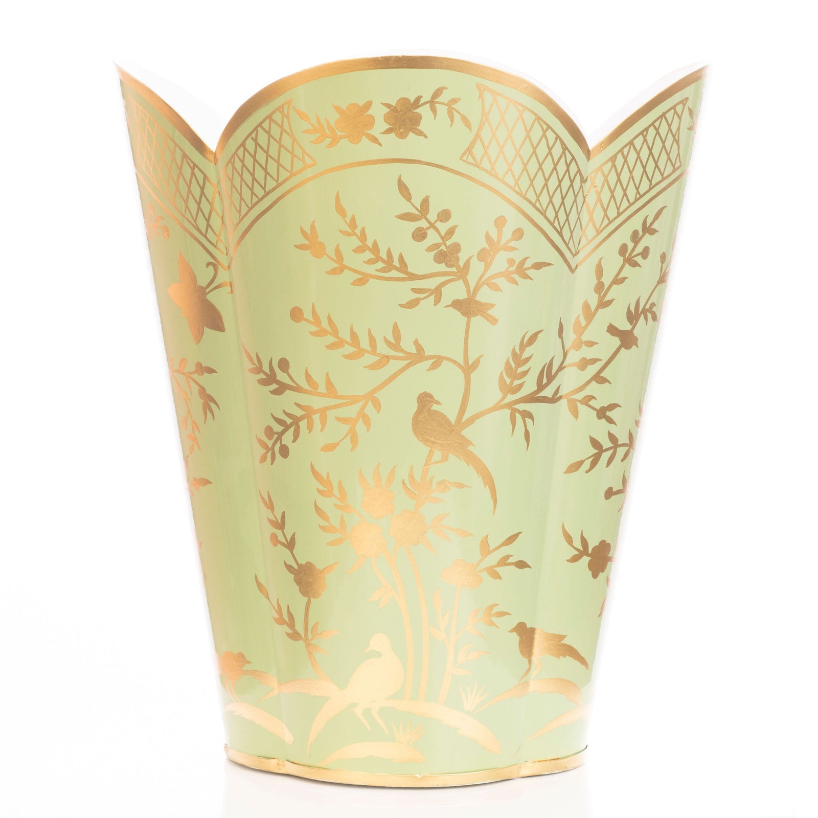 Spring Green & Gold Chinoiserie Wastepaper Basket & Tissue