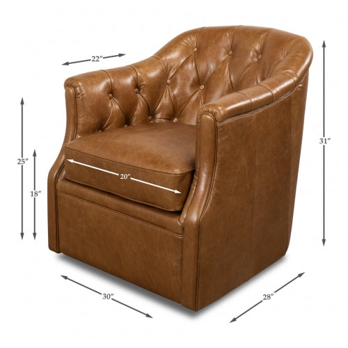 Coolidge Leather Swivel Chair - Cuba Brown