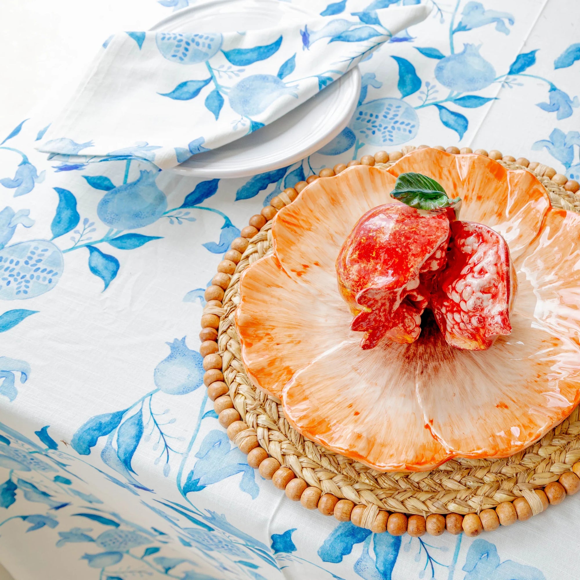 Blue & White Pomegranate Tablecloth