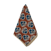 Cinnamon Brown w/ Blue Flowers Napkin with Floral Lace Edge, Set of 8