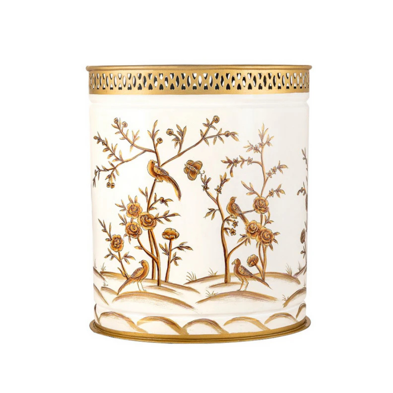 Ivory & Gold Oval Pierced Wastepaper Basket