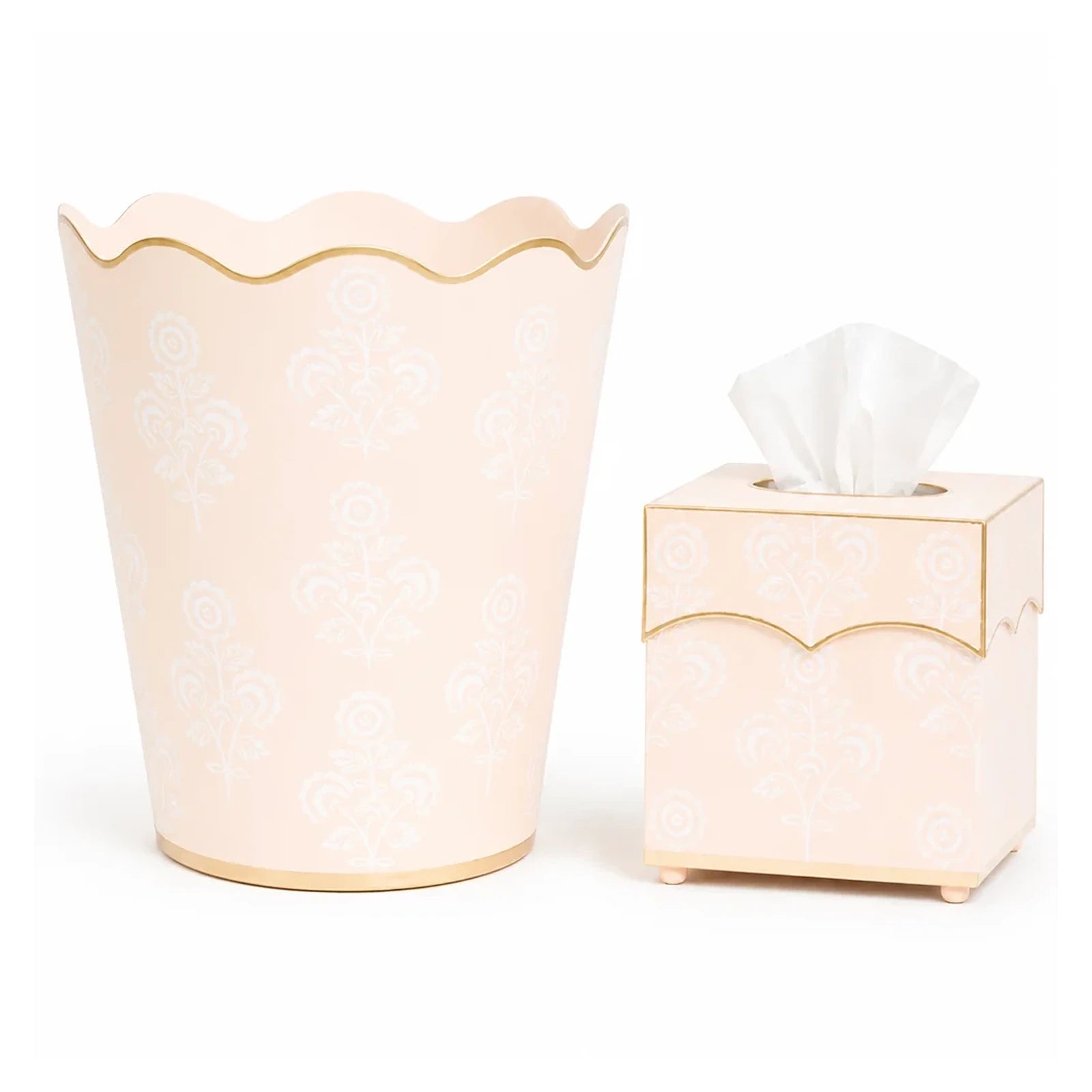 Pale Peach Floral Scalloped Wastepaper Basket & Tissue (2 Options)