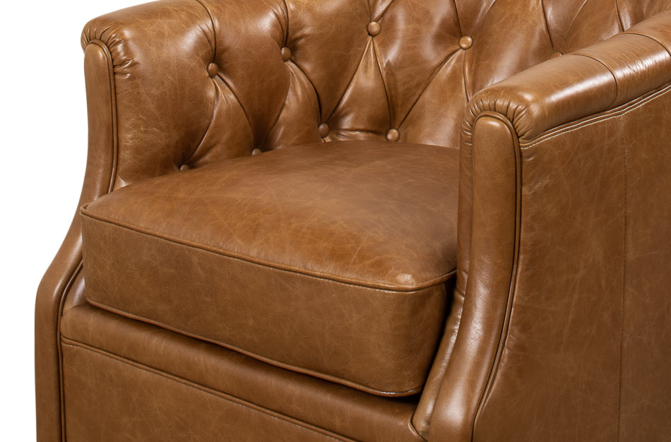 Coolidge Leather Swivel Chair - Cuba Brown