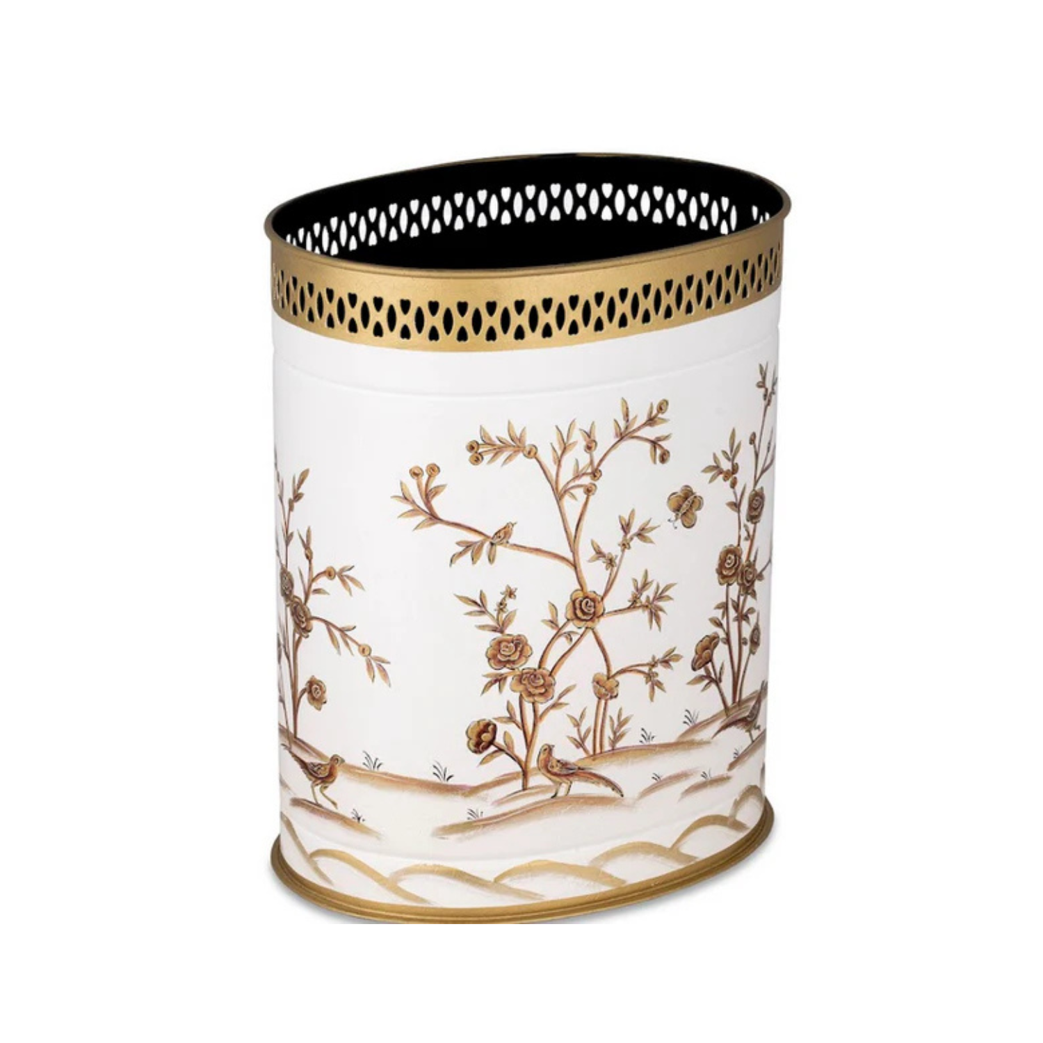 Ivory & Gold Oval Pierced Wastepaper Basket