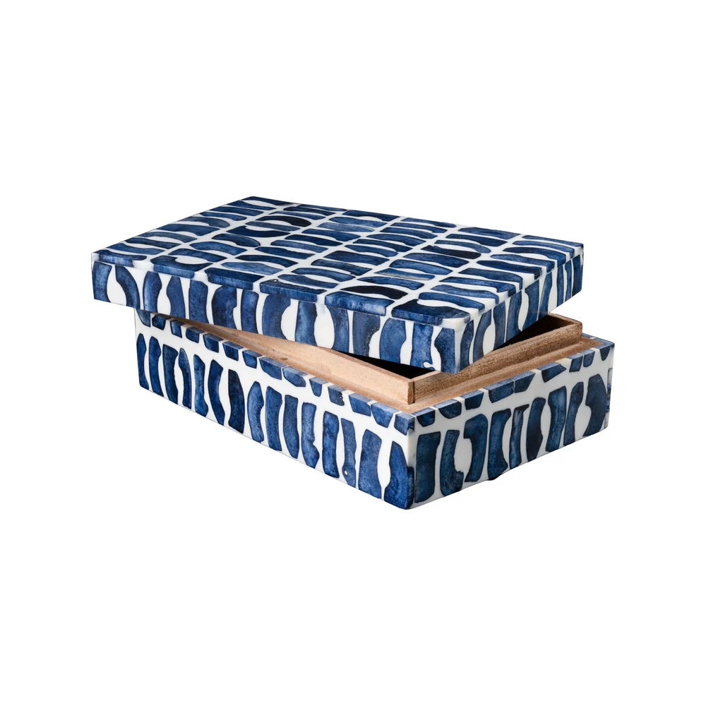 Bone Inlaid Box, Blue and White