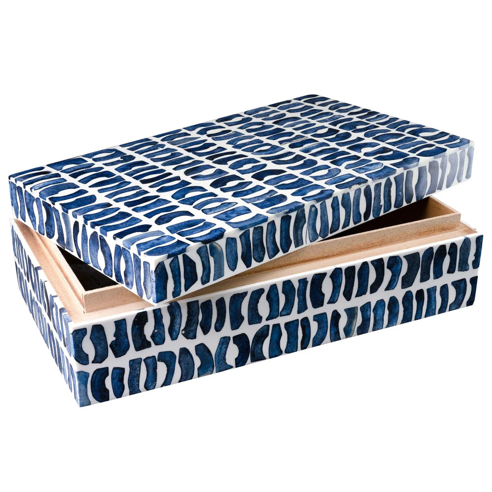 Bone Inlaid Box, Blue and White