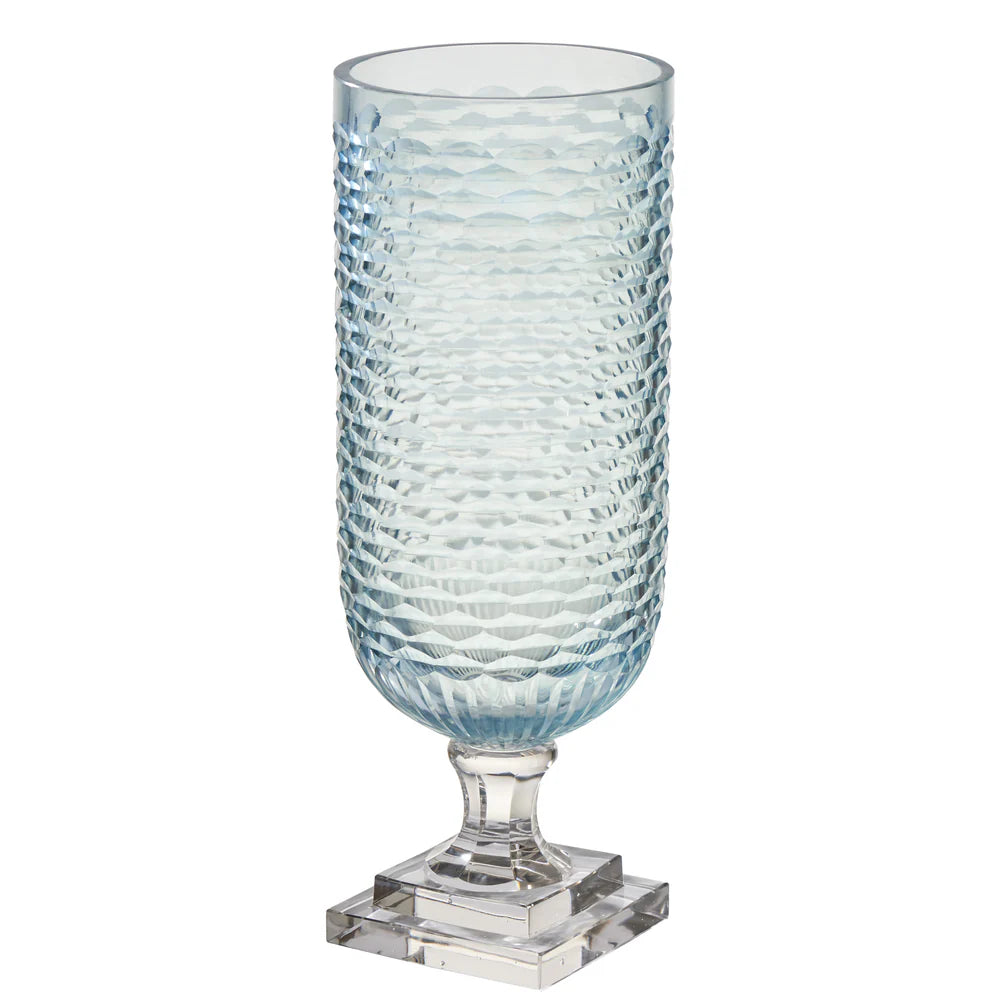 Glass Hurricane, Pale Blue Top w/ Clear Base