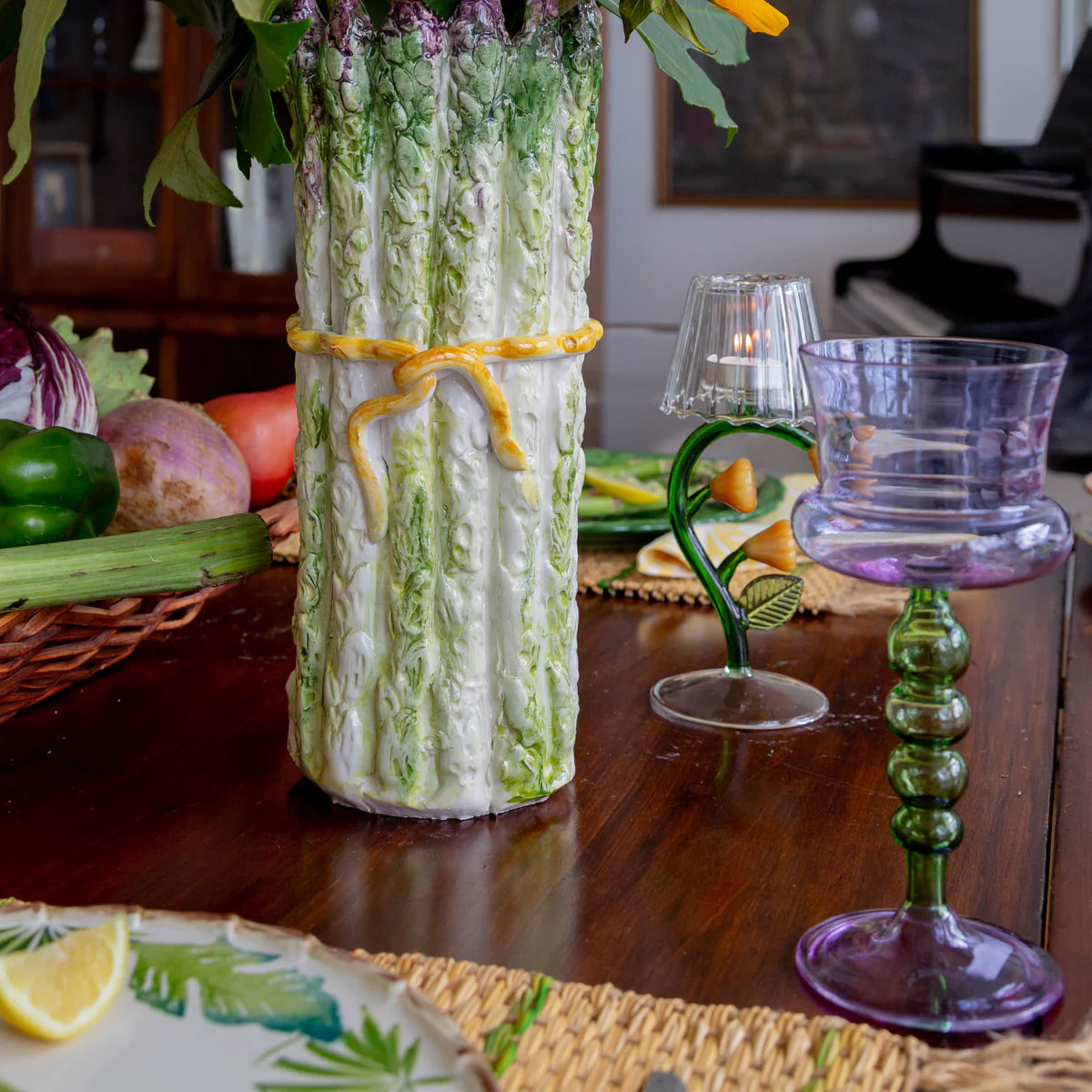 Palazzo Square Wine Glass, Lavender & Green, Set of 4