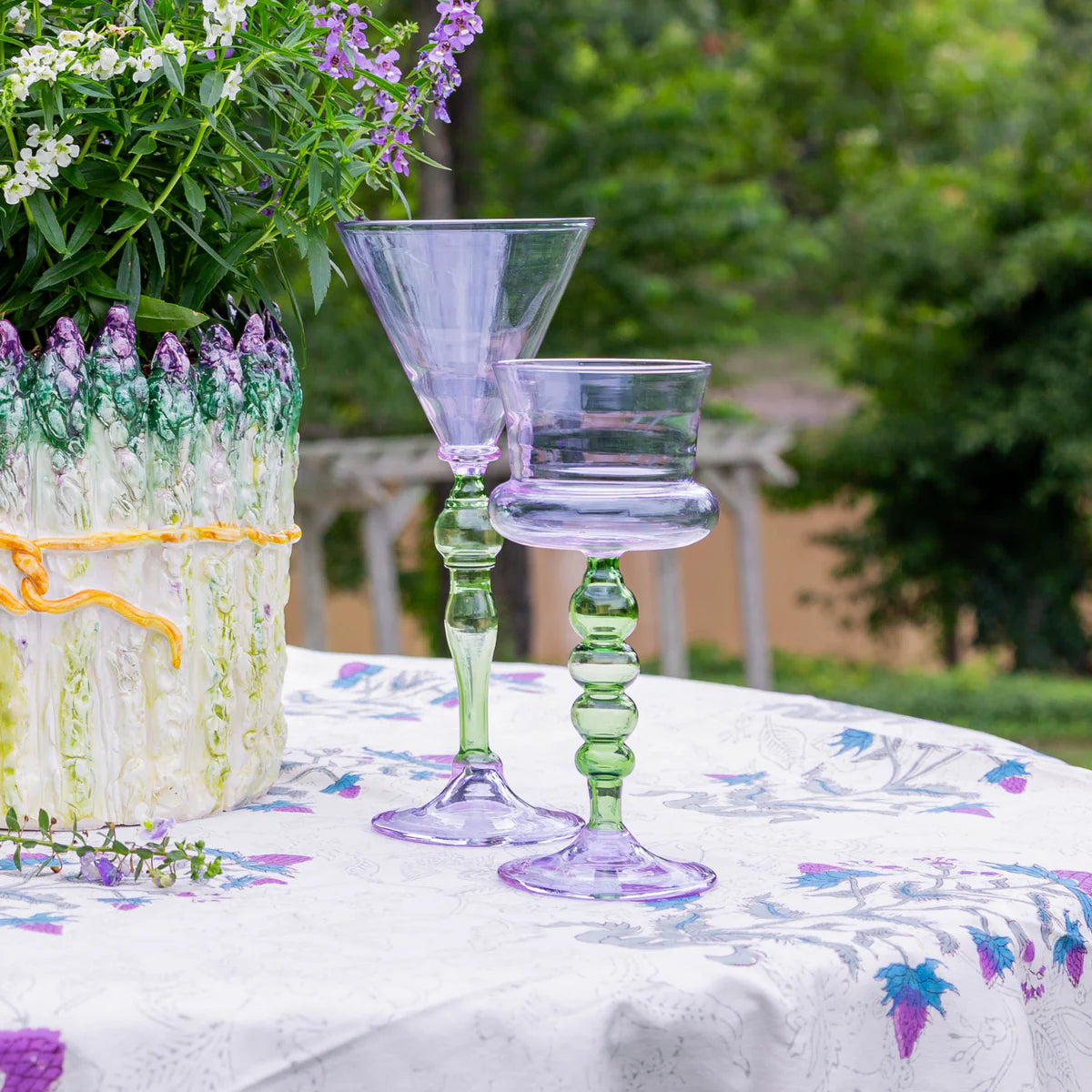 Palazzo Square Wine Glass, Lavender & Green, Set of 4