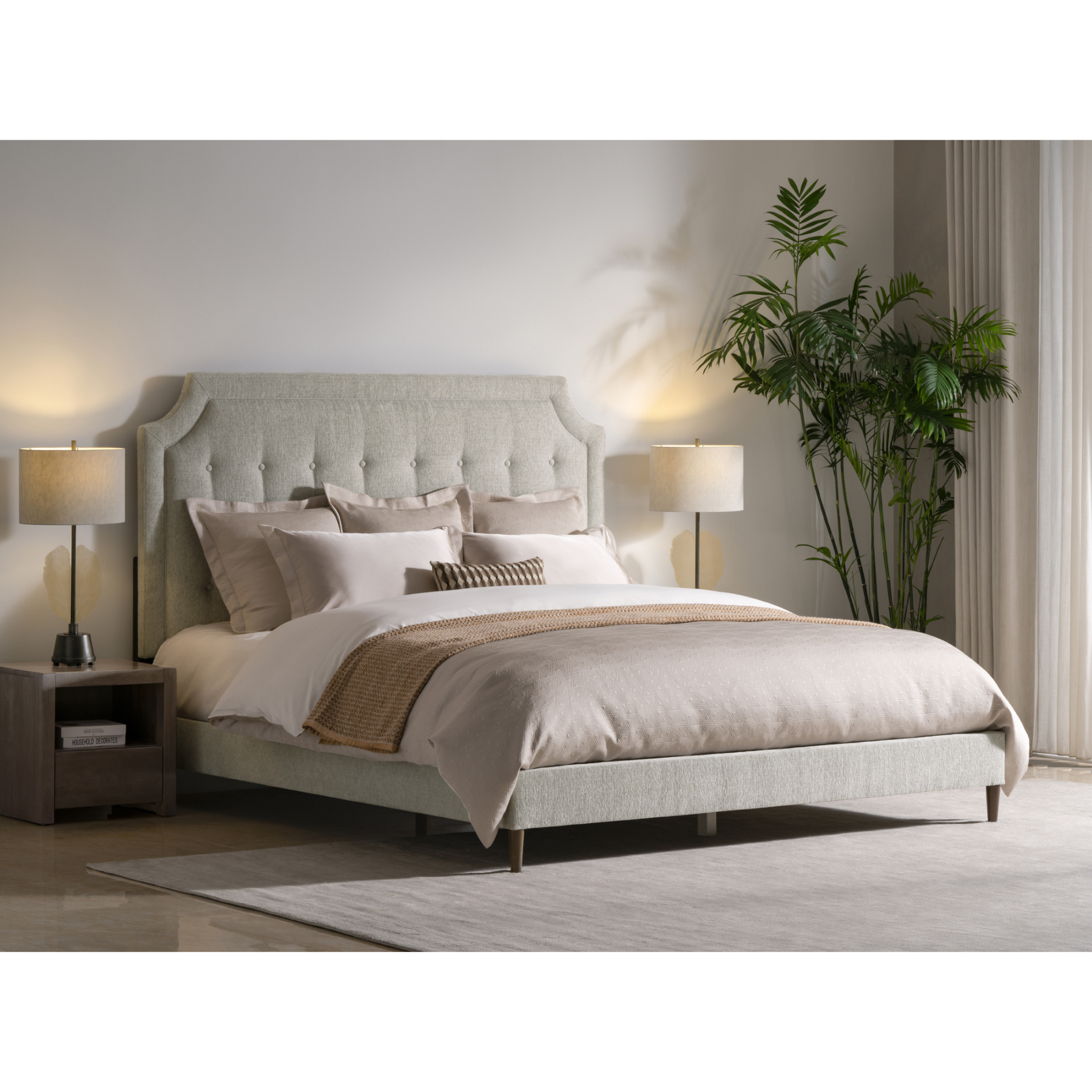 Zest Queen Beige Upholstered Bed W/Welt