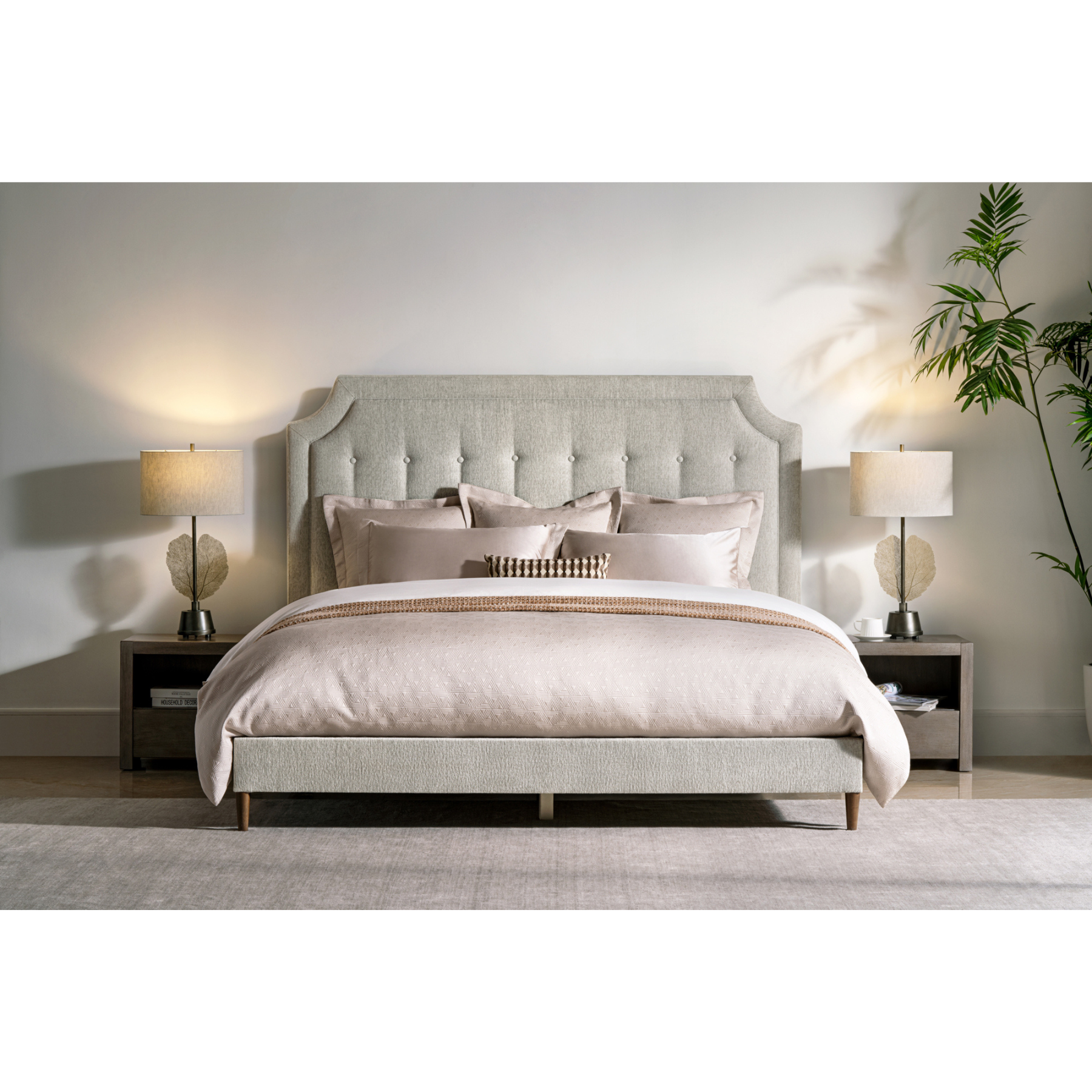 Zest Queen Beige Upholstered Bed W/Welt