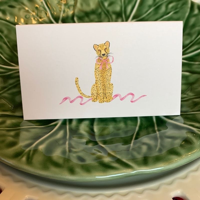 Leopard with Pink Bow - Place Cards