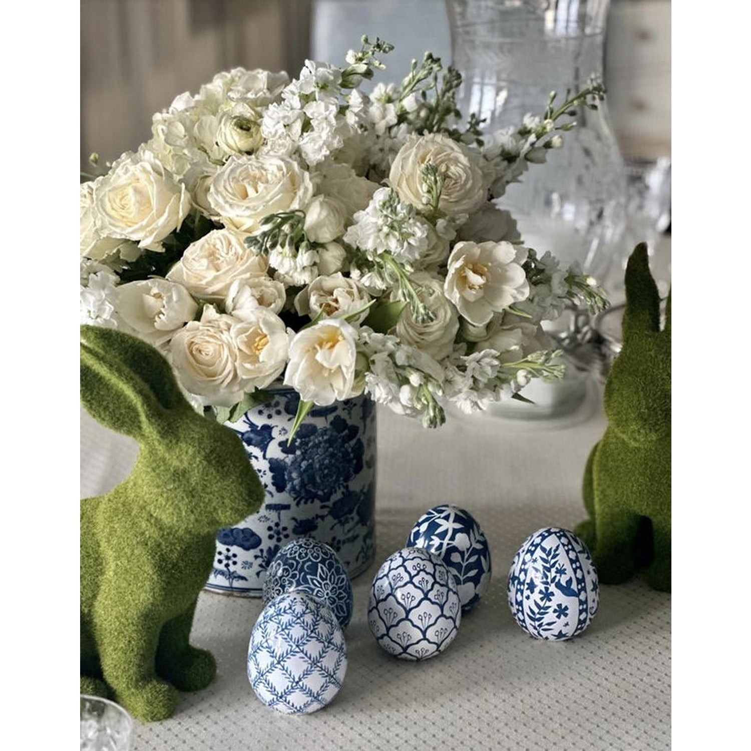 Navy & White Bird & Vine Egg