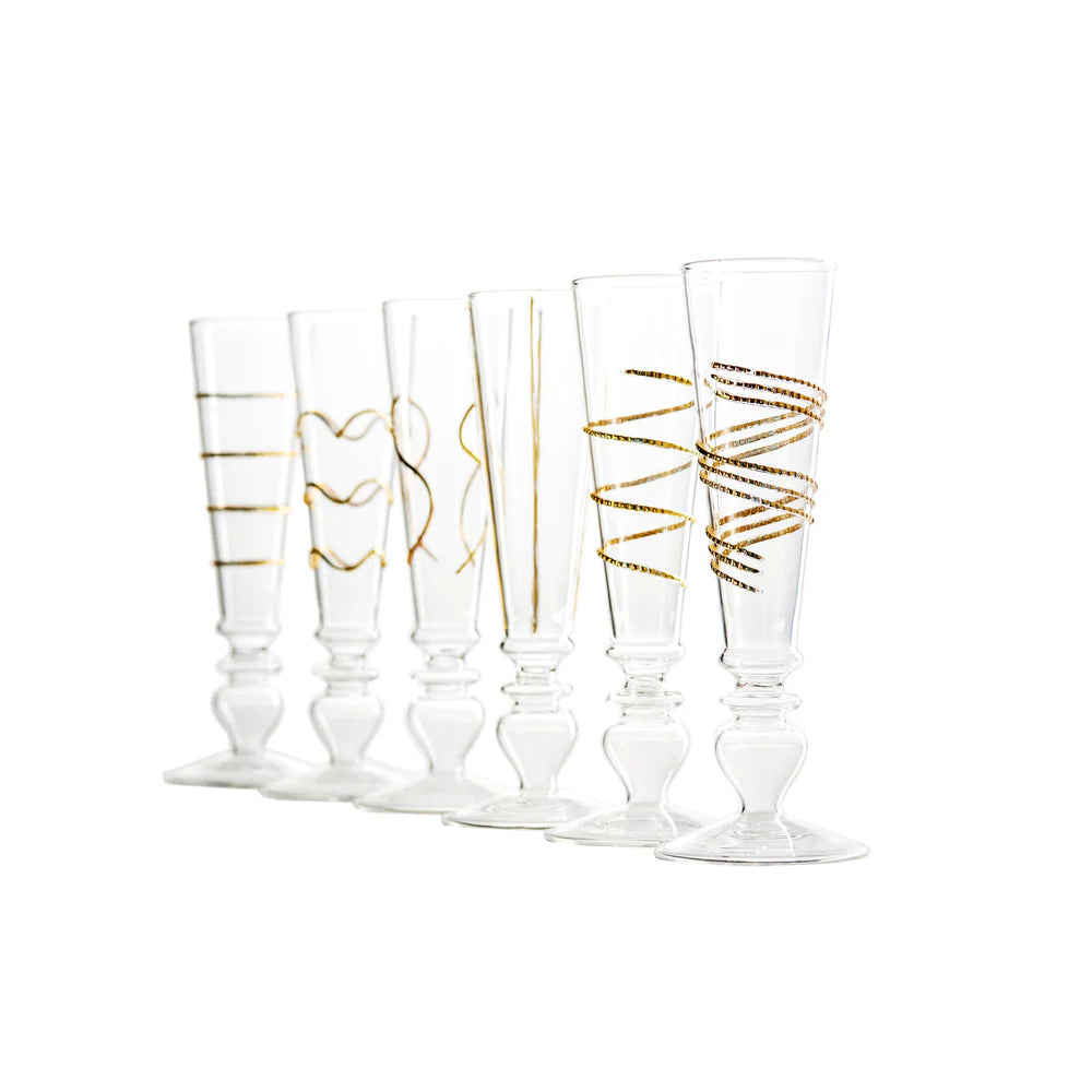 Footed Razzle Dazzle Champagne Flutes with Accents, Set of 6