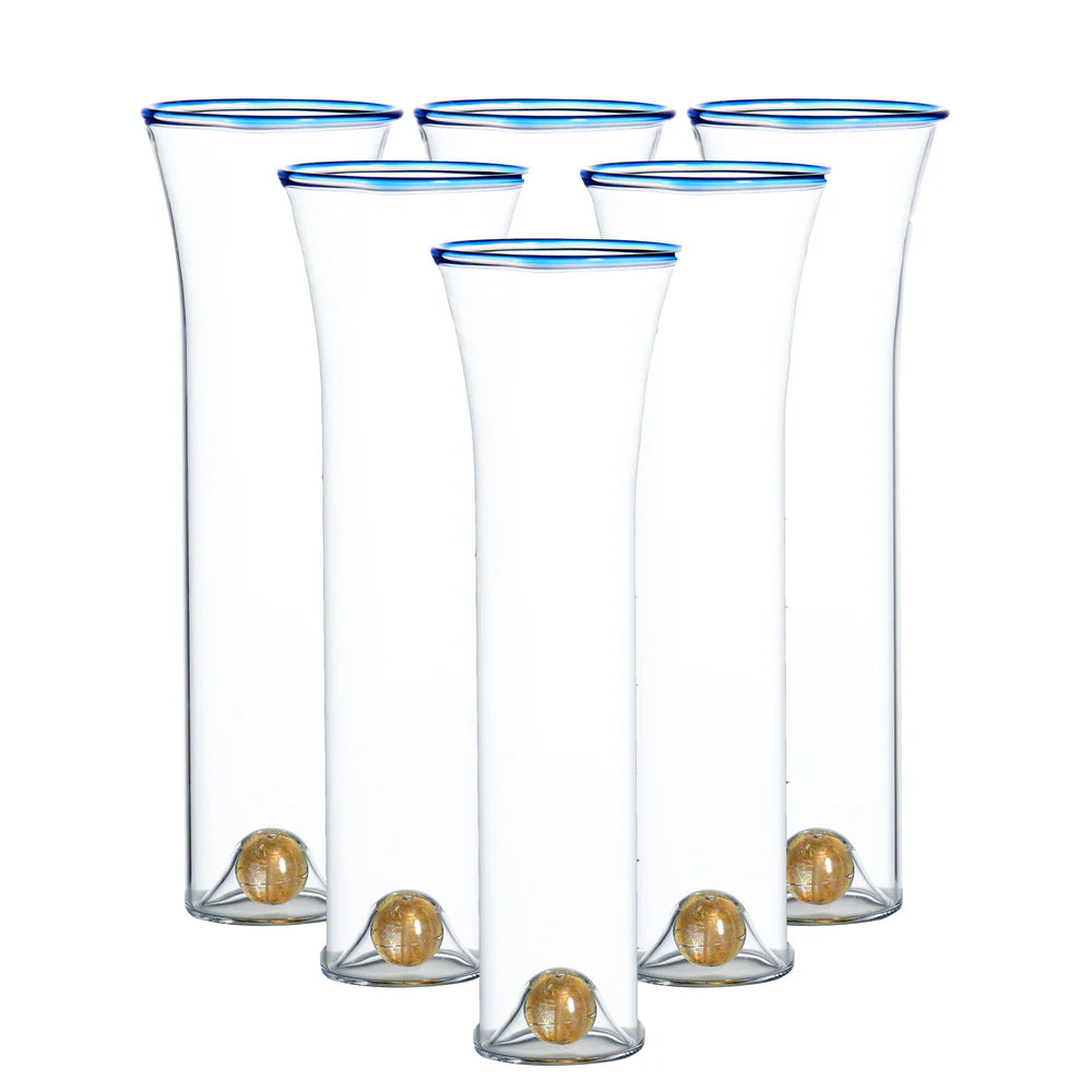 Golden Globe Champagne Set, Blue Trim, Set of 6