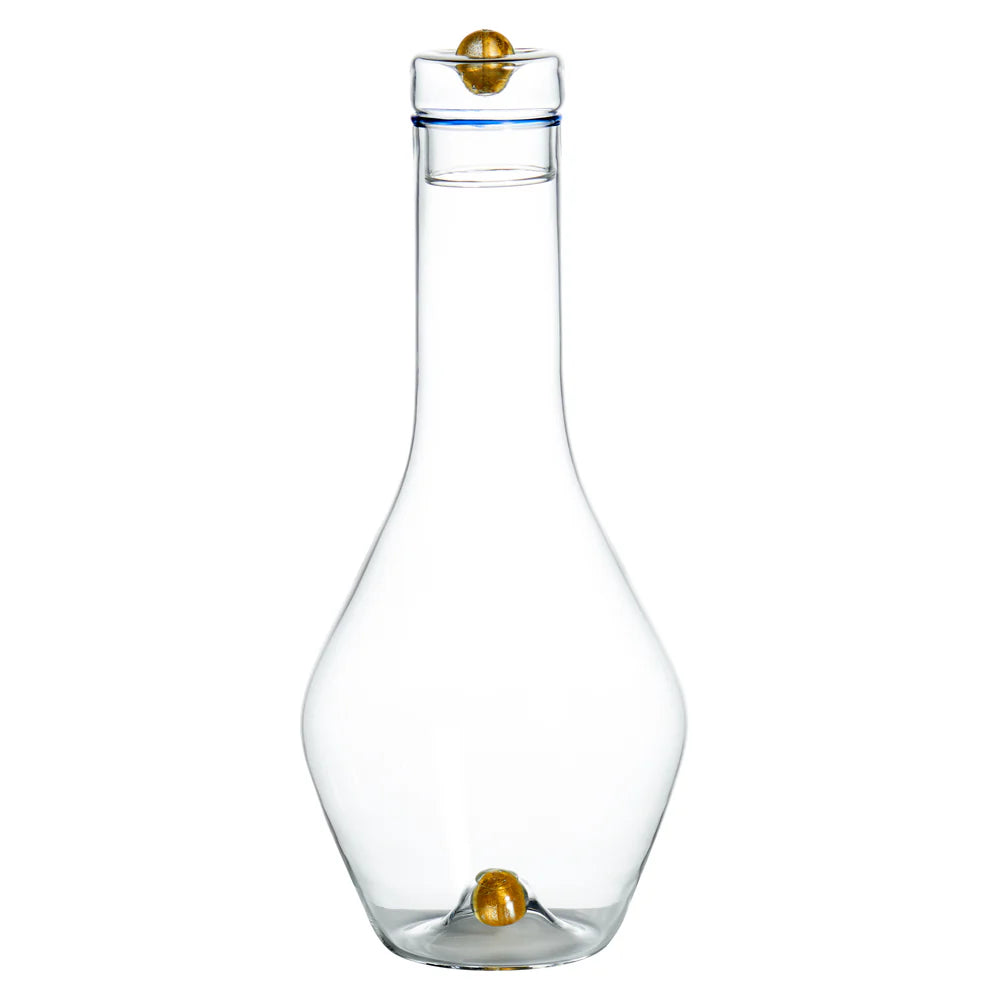 Golden Globe Decanter, Blue Trim w/ Gold Ball