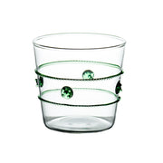 Double Old-Fashioned Glass w/ Applied Green Rope/Medallions, Set of 4