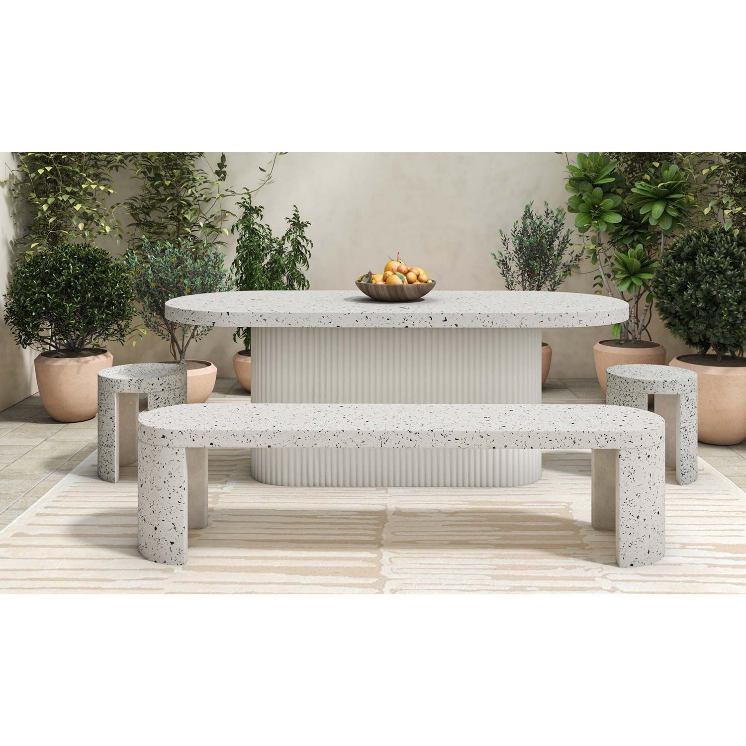 Talon Outdoor Bench White Terrazzo