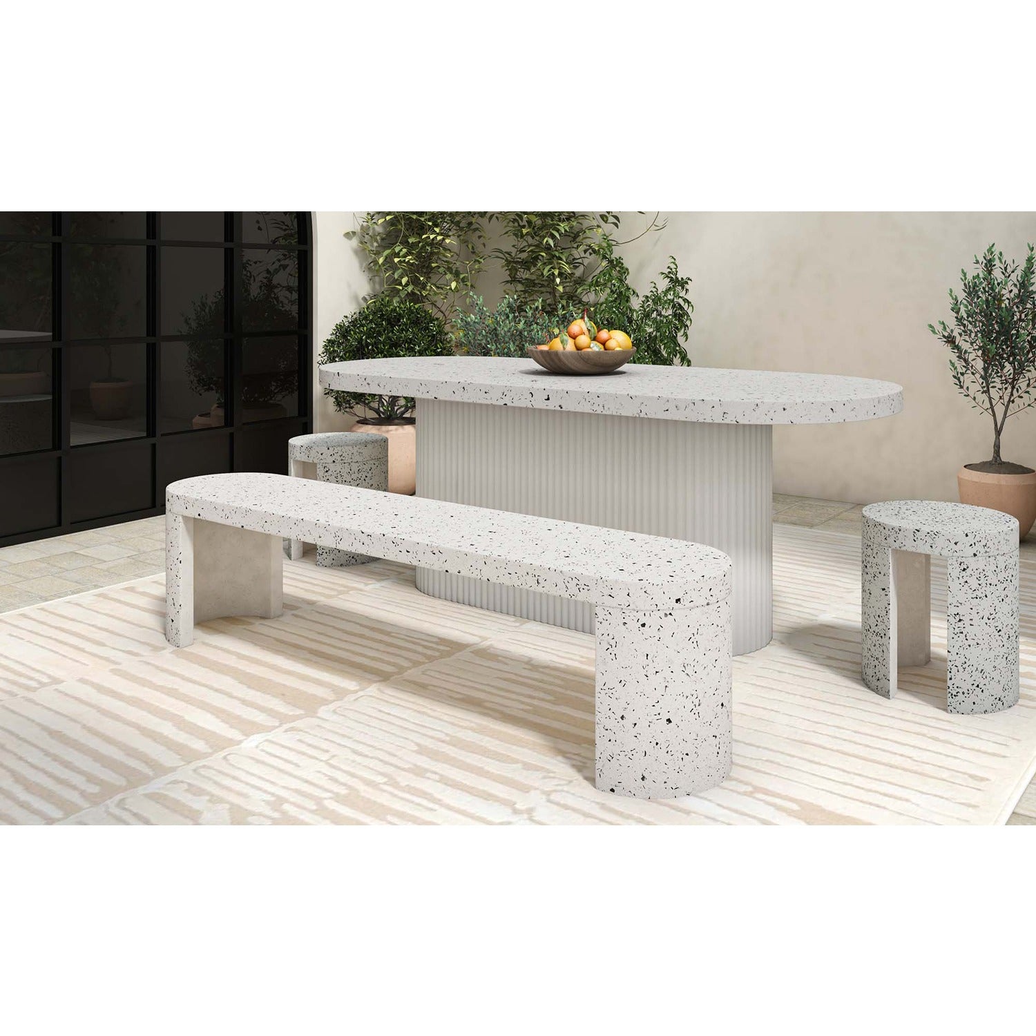 Talon Outdoor Bench White Terrazzo
